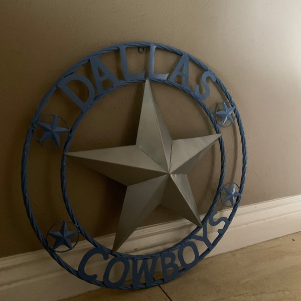 DALLAS COWBOYS LIGHT BLUE & SILVER DECOR METAL ART WESTERN HOME WALL DECOR SIZE:24",32",36",40",42",44",46",50"