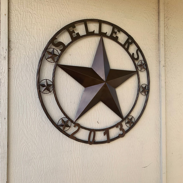 SELLERS STYLE CUSTOM STAR NAME BARN METAL STAR 3d TWISTED ROPE RING WESTERN HOME DECOR VINTAGE BRONZE RUSTIC NEW HANDMADE 24",32",34",36",40",42",44",46",50"