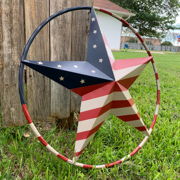 AMERICAN USA FLAG BARN STAR METAL RED BEIGE BLUE STAR 12",16",24",32"36",38",40",48