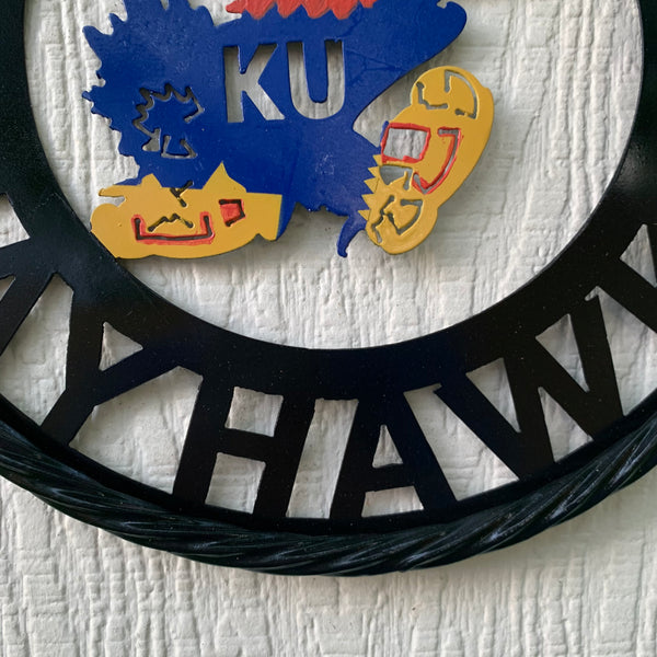 KANSAS JAYHAWKS METAL CUSTOM VINTAGE CRAFT WALL ART TEAM SIGN HANDMADE
