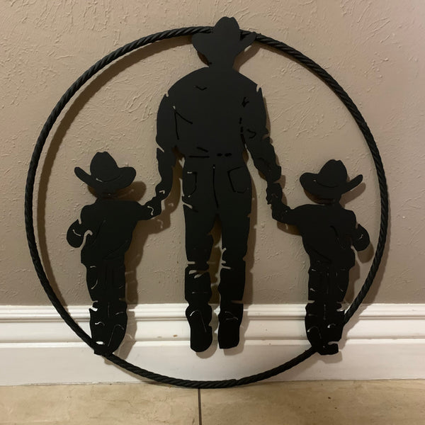 24" FATHER & 2 SON LASER CUT METAL WALL ART CUSTOM VINTAGE CRAFT RUSTIC BLACK HAND MADE