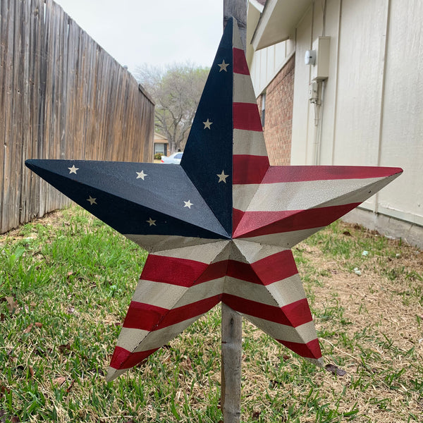 AMERICAN USA FLAG STAR CRACKLE PAINT METAL WALL ART WESTERN HOME DECOR, HANDMADE  9",12",16",24",30",36"