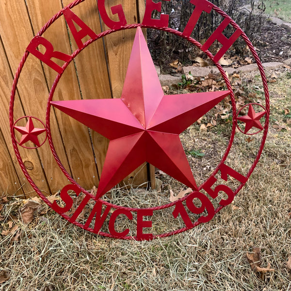 RAGETH STYLE YOUR CUSTOM STAR METAL NAME RUSTIC BURGUNDY RED PHILLIPS CUSTOM 3d STAR METAL NAME BARN STAR TWISTED ROPE RING DESIGN METAL WALL ART HOME DECOR ANY SIZE