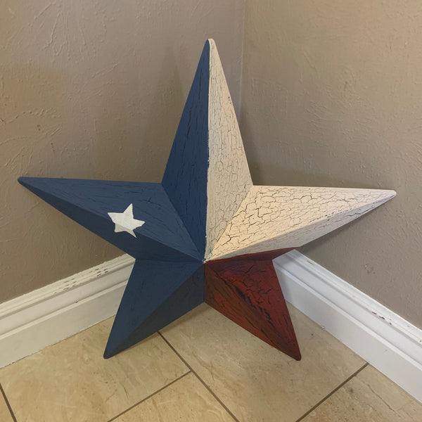CRACKLE STYLE RED BEIGE & BLUE METAL BARN STAR METAL WALL ART WESTERN HOME DECOR RUSTIC NEW