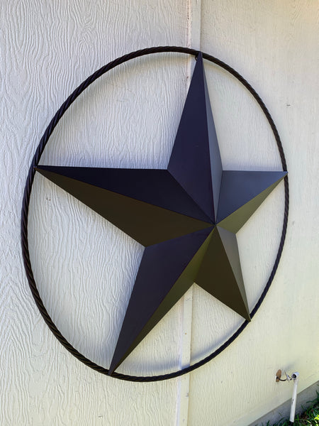 48" RUSTIC BROWN BARN LONE STAR WITH TWISTED ROPE RING METAL ART CRAFT