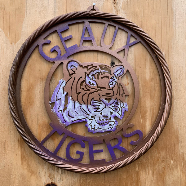 12",18",24",32" GEAUX TIGERS CUSTOM VINTAGE METAL CRAFT TEAM WALL ART HANDMADE