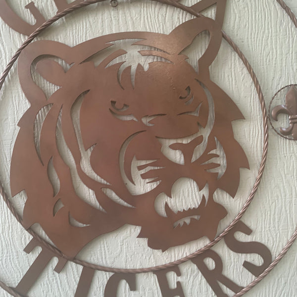 12",18", 24", 32", 36" GEAUX TIGERS HAMMERED COPPER CUSTOM METAL VINTAGE CRAFT SIGN TEAM HANDMADE