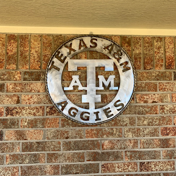 24" TEXAS A&M WIDE BAND RAW METAL CUSTOM VINTAGE CRAFT WALL ART TEAM SIGN HANDMADE