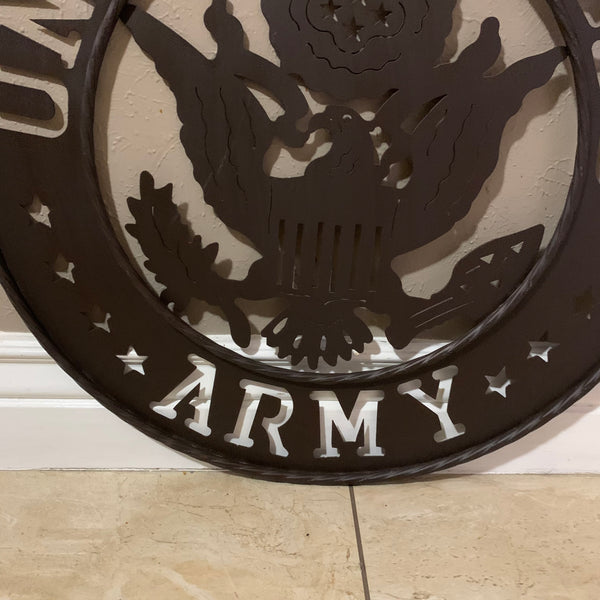 24" USA ARMY MILITARY BROWN  METAL DISC STYLE WALL ART DECOR VINTAGE CRAFT WESTERN HOME DECOR NEW