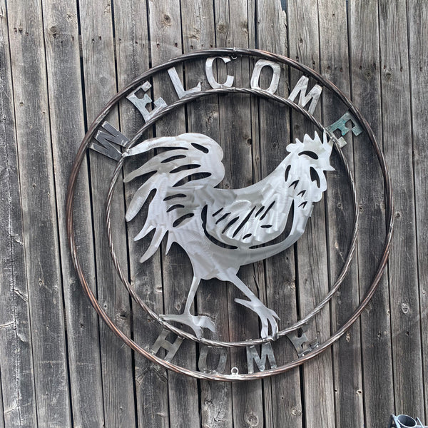 YOUR CUSTOM NAME ROOSTER LASERCUT RAW METAL ART WITH RING DESIGN WESTERN METAL ANIMAL ART HOME WALL DECOR BRAND NEW