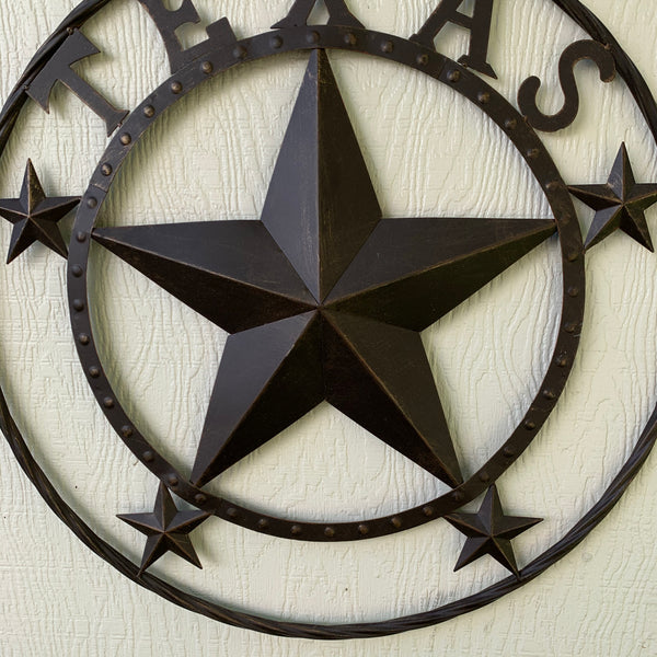 24" TEXAS BARN STAR BEADED METAL ART WESTERN HOME DECOR VINTAGE RUSTIC DARK BRONZE