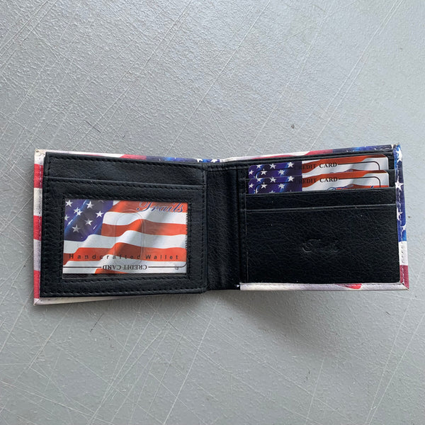 4.25" x 3.75" USA FLAG AMERICANA WALLET LEATHER BIFOLD WALLET NEW-- FREE SHIPPING
