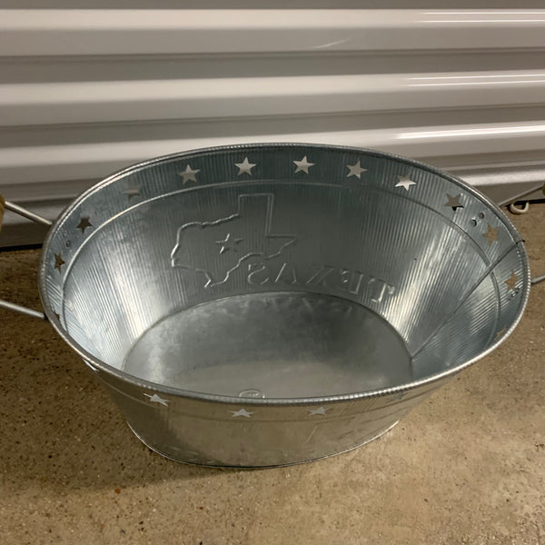 24" TEXAS BUCKET SILVER METAL OVAL TUB BEVERAGE HOLDER WESTERN HOME DECOR HANDMADE NEW #EH12495