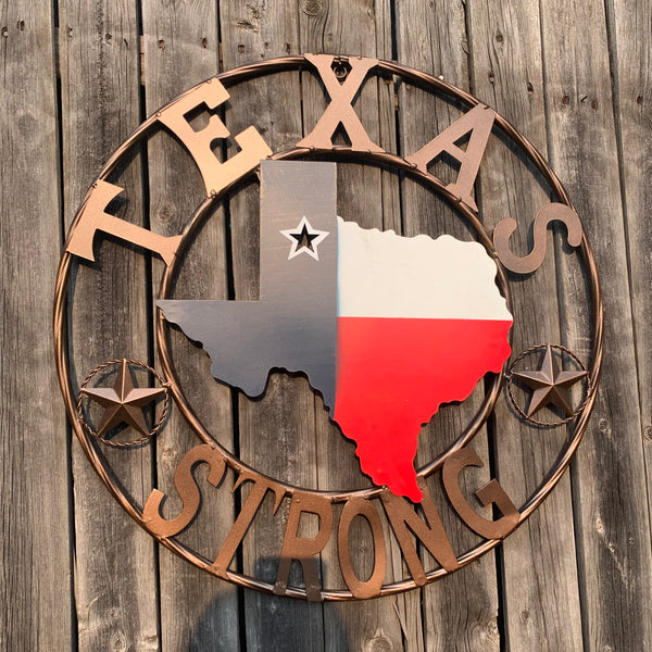 24" TEXAS STRONG BARN METAL WALL ART SIGN WESTERN HOME DECOR RED WHITE BLUE HANDMADE