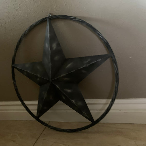 RUSTIC BLACK DISTRESSED TWO TONE BARN LONE STAR ROPE RING METAL WALL ART WESTERN HOME DECOR HANDMADE