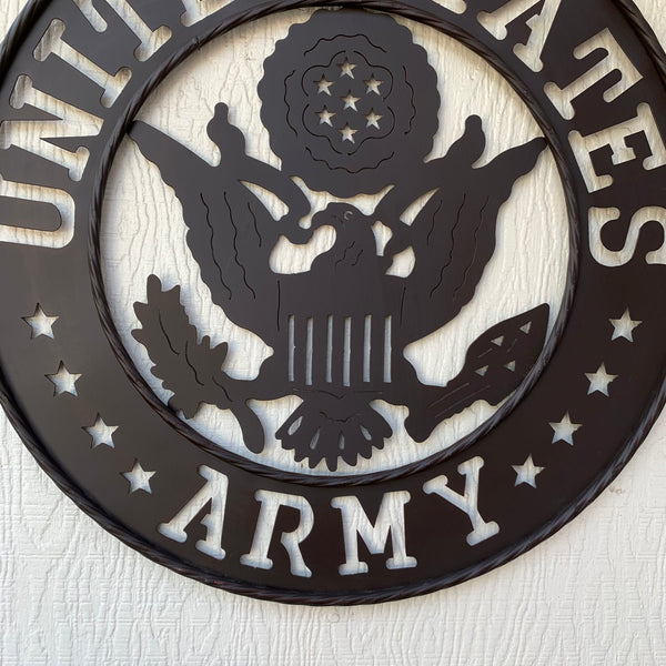 24" USA ARMY MILITARY BROWN  METAL DISC STYLE WALL ART DECOR VINTAGE CRAFT WESTERN HOME DECOR NEW