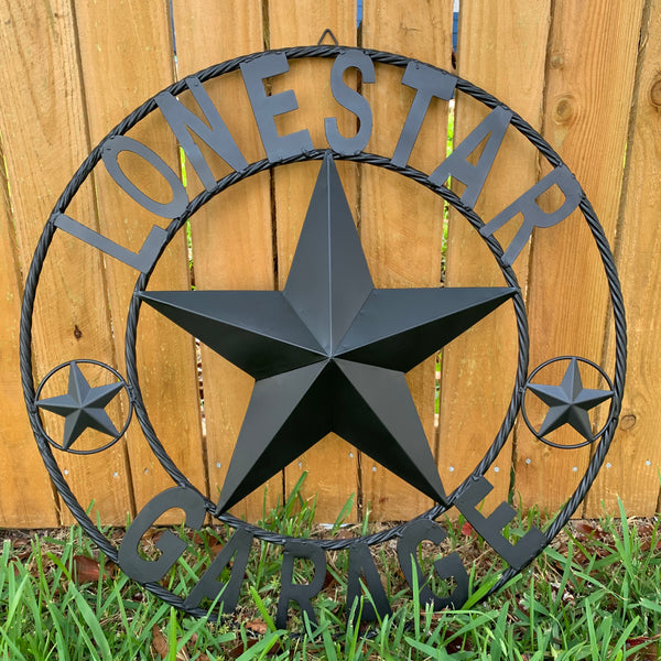LONESTAR GARAGE STYLE CUSTOM BARN NAME STAR LONESTAR GARAGE METAL NAME BARN STAR WITH TWISTED ROPE RING 3d STAR ART WESTERN HOME DECOR RUSTIC BROWN