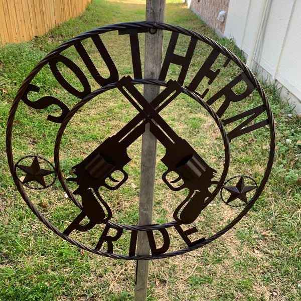 #SI_XL2132 SOUTHERN PRIDE 24" GUNS PISTOLS BROWN METAL WALL ART WESTERN HOME DECOR NEW