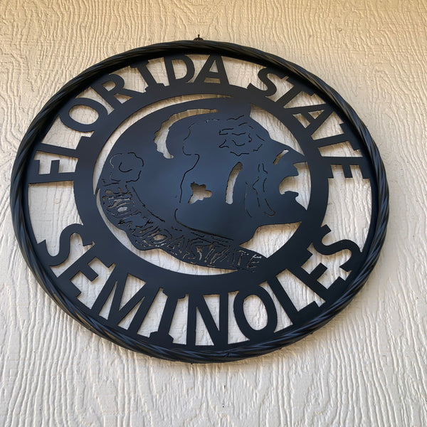 12",18", 24", 32" FSU FLORIDA STATE SEMINOLES INDIAN BLACK METAL CUSTOM VINTAGE CRAFT TEAM SIGN