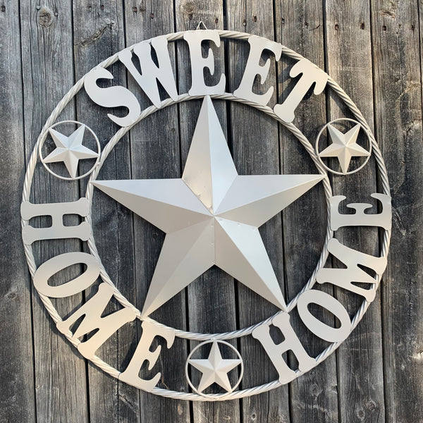 HOME SWEET HOME RUSTIC BEIGE METAL BARN STAR LONE STAR WALL ART WESTERN HOME DECOR HANDMADE NEW #EH10588