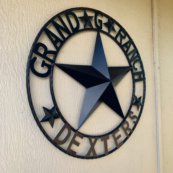 GRAND G RANCH STYLE CUSTOM NAME STAR RUSTIC NAVY BLUE METAL BARN STAR ROPE RING WESTERN HOME DECOR HANDMADE