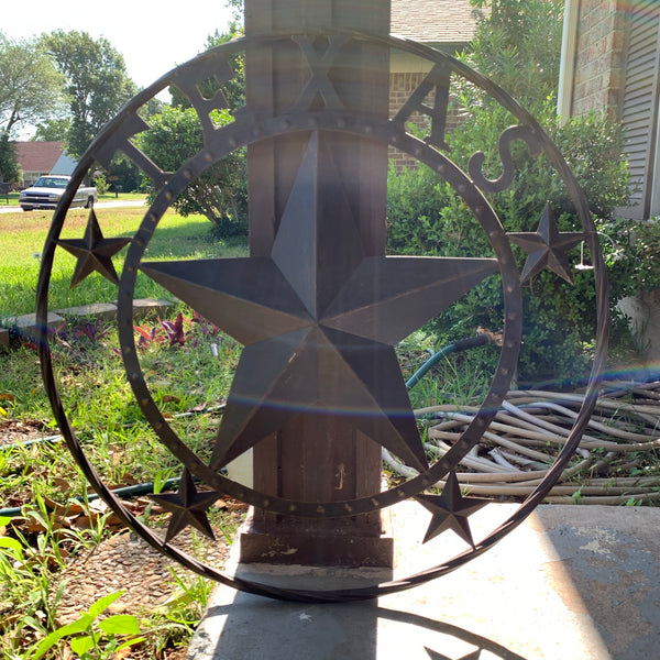 24" TEXAS BARN STAR BEADED METAL ART WESTERN HOME DECOR VINTAGE RUSTIC DARK BRONZE