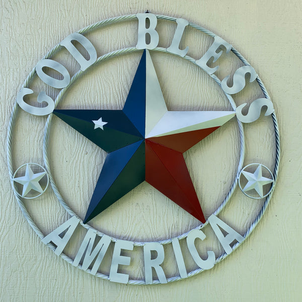 GOD BLESS AMERICA WHITE RING & RED WHITE BLUE BARN METAL STAR TWISTED RING HANDMADE NEW