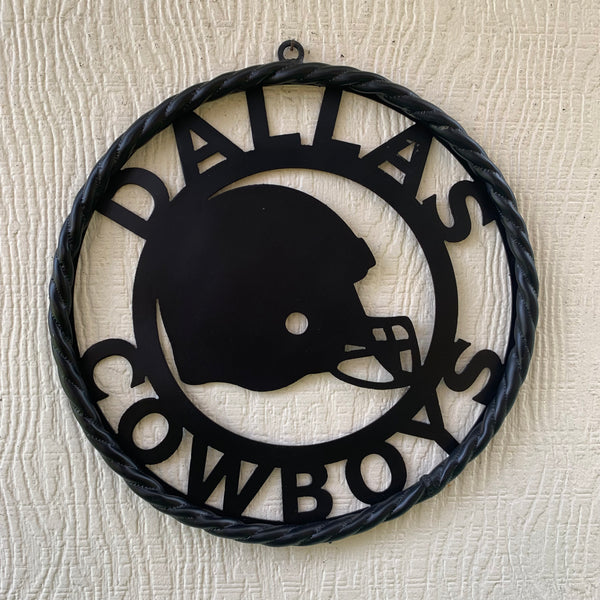 12", 18", 24", 32" DALLAS COWBOYS HELMET SIGN BLACK METAL CUSTOM VINTAGE CRAFT WALL ART TEAM SIGN HANDMADE