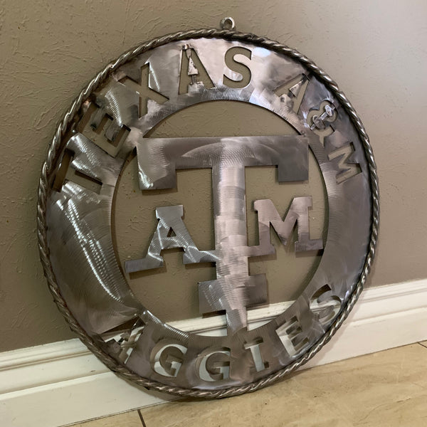 24" TEXAS A&M WIDE BAND RAW METAL CUSTOM VINTAGE CRAFT WALL ART TEAM SIGN HANDMADE