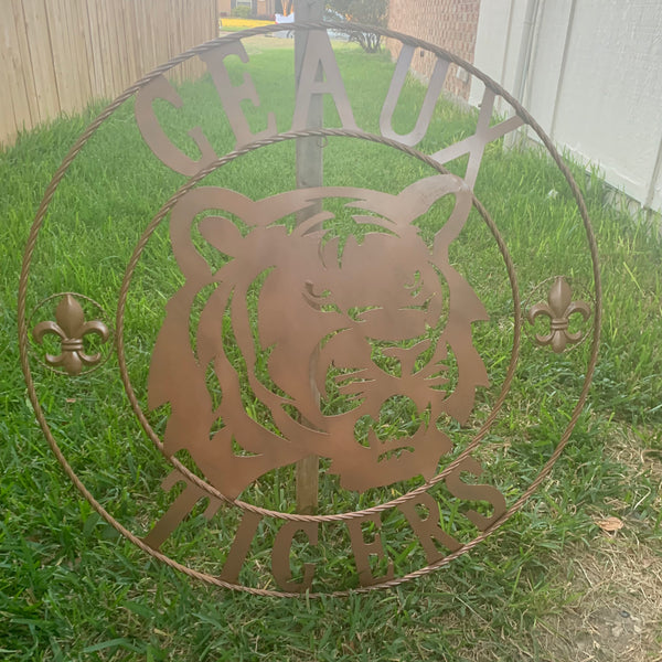 12",18", 24", 32", 36" GEAUX TIGERS HAMMERED COPPER CUSTOM METAL VINTAGE CRAFT SIGN TEAM HANDMADE