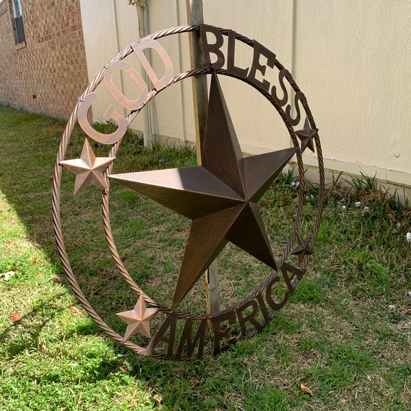 #EH10488 GOD BLESS AMERICA BARN METAL STAR WESTERN HOME DECOR HANDAMDE NEW