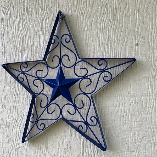 17" SCROLL ART BRIGHT BLUE Barn Star Metal Wall Art Western Home Decor Vintage Rustic Bronze Copper Art New-#A18002