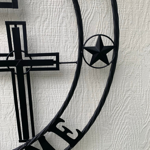 40"GOD BLESS OUR HOME CRUCIFIX CROSS METAL WALL ART BLACK HANDMADE NEW