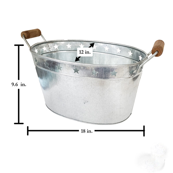 18" EGIFTHOME GALV. STAR CORRUGATED OVAL TUB BUCKET HOME DECOR NEW