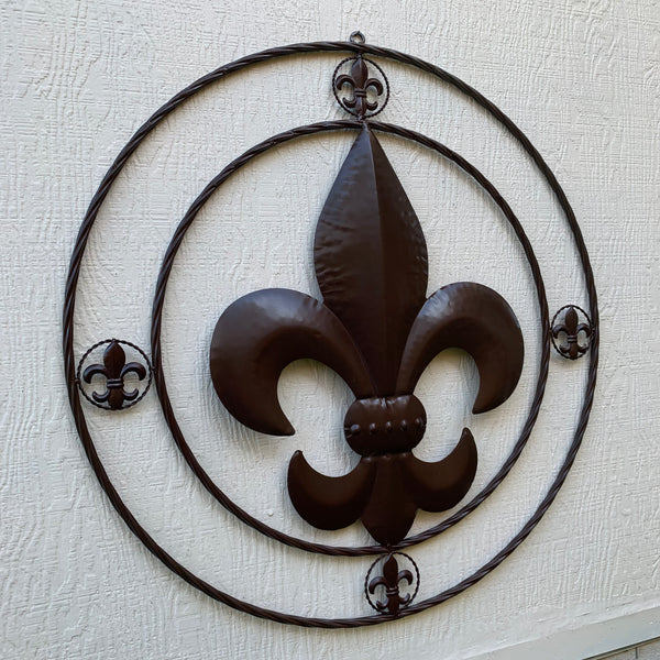 MULTI FLEUR DE LIS METAL WALL ART WESTERN HOME DECOR VINTAGE RUSTIC BROWN ART NEW