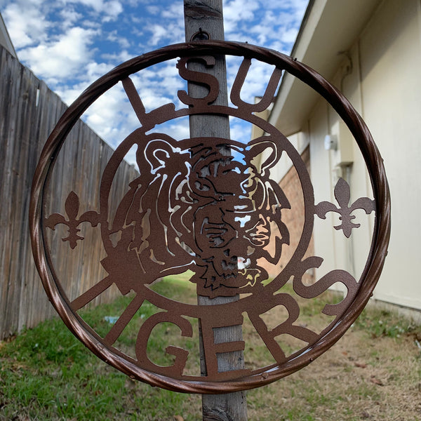 12" LSU TIGERS CUSTOM METAL VINTAGE CRAFT WESTERN HOME DECOR NEW
