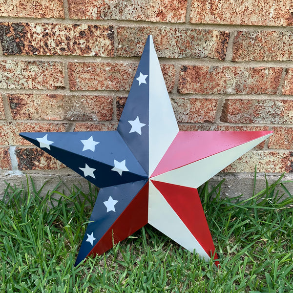 12",16",24",30",36" USA AMERICAN FLAG STAR STYLE #1 RED WHITE & BLUE METAL BARN STAR WALL ART HANDMADE STYLE# 1