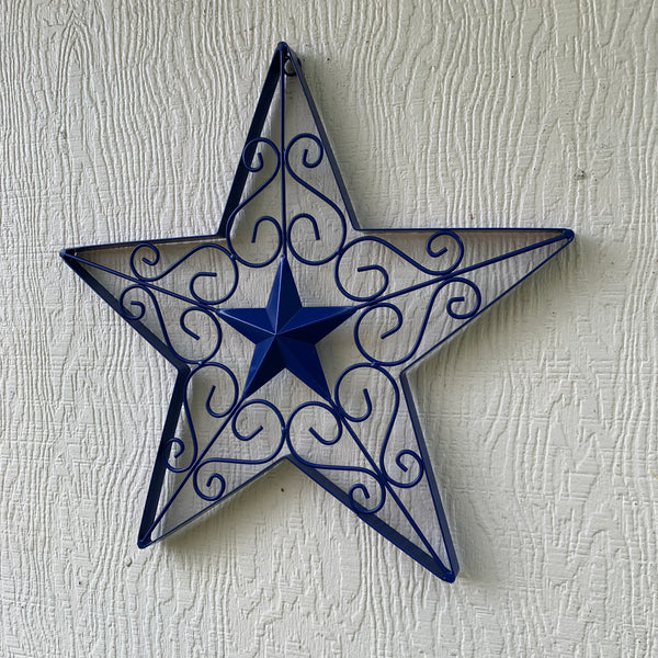 17" SCROLL ART BRIGHT BLUE Barn Star Metal Wall Art Western Home Decor Vintage Rustic Bronze Copper Art New-#A18002