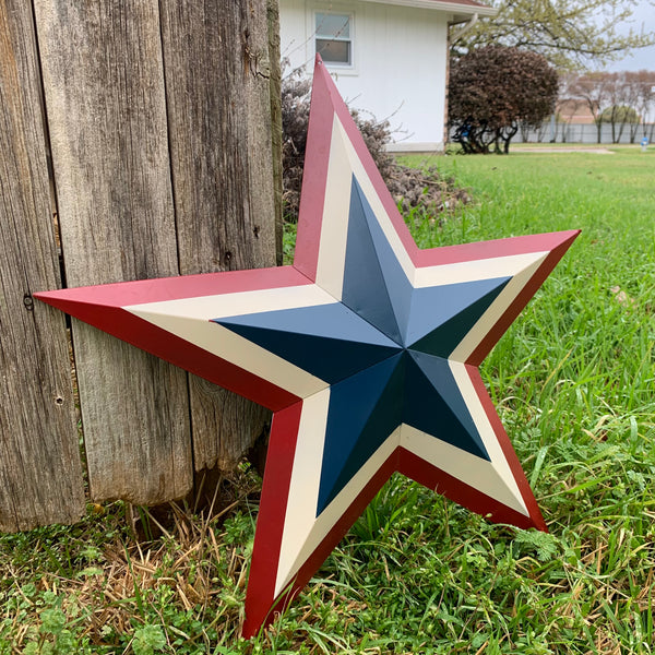 12",16",24",30",36" RED WHITE BLUE METAL BARN STAR METAL WALL ART HANDMADE