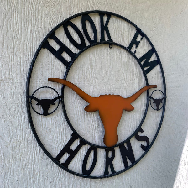 HOOKEM HORNS TEXAS LONGHORNS HOOK EM METAL CUSTOM VINTAGE CRAFT WALL ART TEAM SIGN HANDMADE