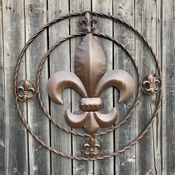 MULTI FLEUR DE LIS METAL WALL ART WESTERN HOME DECOR VINTAGE RUSTIC BROWN ART NEW