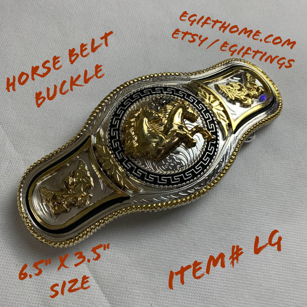 6.5" X 3.5" HORSE BELT BUCKLE GOLD SILVER BLACK WESTERN BUCKLE FASHION ART NEW #EH12271