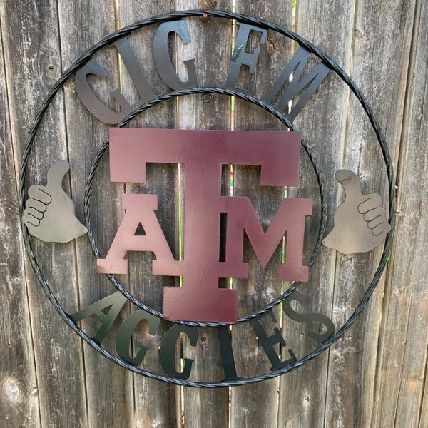 GIGEM AGGIES METAL CUSTOM VINTAGE CRAFT TEAM SIGN HANDMADE
