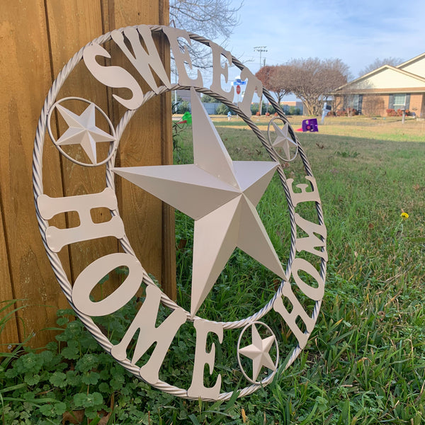 HOME SWEET HOME RUSTIC BEIGE METAL BARN STAR LONE STAR WALL ART WESTERN HOME DECOR HANDMADE NEW #EH10588