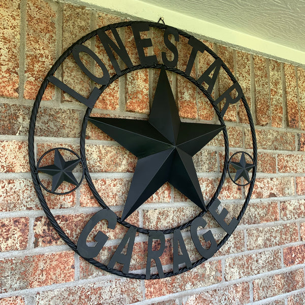 LONESTAR GARAGE STYLE CUSTOM BARN NAME STAR LONESTAR GARAGE METAL NAME BARN STAR WITH TWISTED ROPE RING 3d STAR ART WESTERN HOME DECOR RUSTIC BROWN