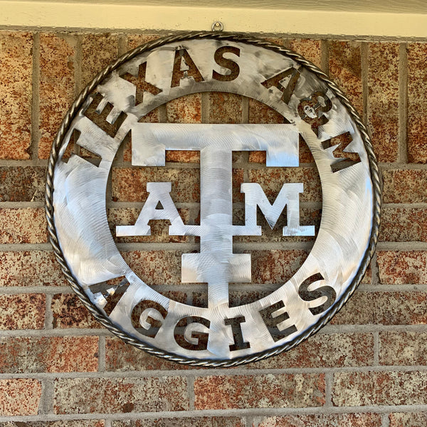 24" TEXAS A&M WIDE BAND RAW METAL CUSTOM VINTAGE CRAFT WALL ART TEAM SIGN HANDMADE