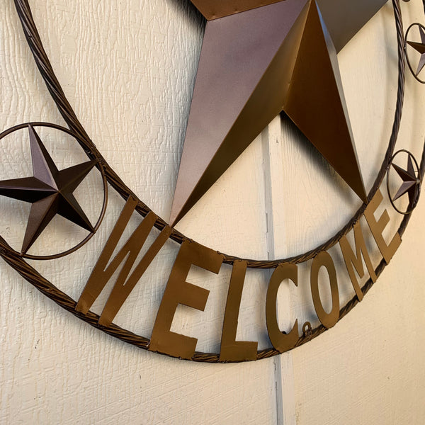 MITCHELLS STYLE YOUR CUSTOM NAME FAMILY WELCOME STAR METAL BARN STAR ROPE RING WESTERN HOME DECOR VINTAGE RUSTIC BROWN NEW HANDMADE 24",32",36",40",42",44",46",50"