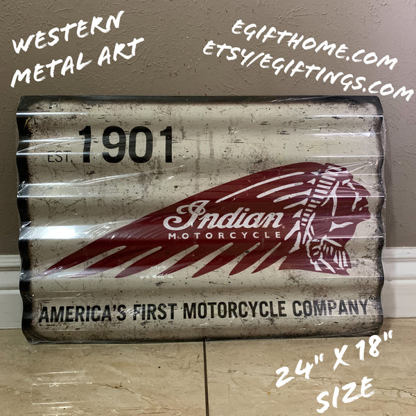 ITEM#COIND INDIAN MOTORCYCLES 24" X 18" TIN SIGN METAL ART WESTERN HOME DECOR CRAFT