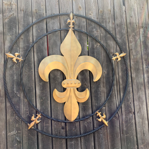 32" MULTI FLEUR DE LIS GOLD & BLACK METAL WALL ART WESTERN HOME DECOR VINTAGE RUSTIC BROWN ART NEW