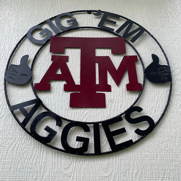 TEXAS A&M, GIGEM AGGIES THUMBS UP METAL CUSTOM VINTAGE CRAFT TEAM SIGN HANDMADE